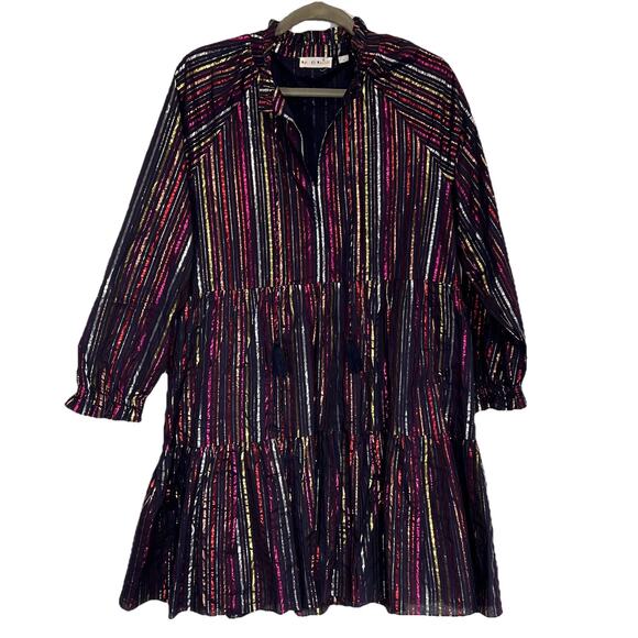Roller Rabbit Janni Dress Size M Rainbow Tiered Lurex Metallic Shimmer Cotton - Picture 1 of 14